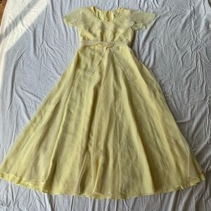 Vintage Handmade 70s/80s Light Yellow Layered Chiffon Maxi Dress with Ruffle Top